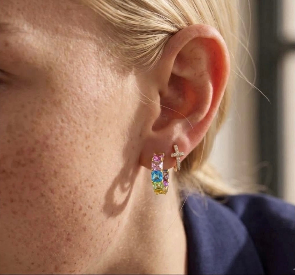 Big pastel cz stone hoops