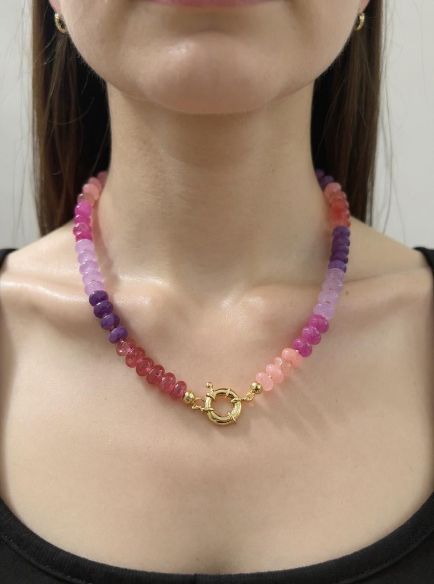 Multicolor pink stones necklace
