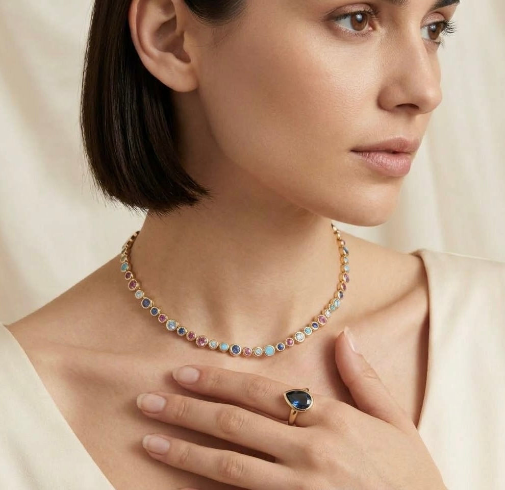 Mermaid tennis multicolor choker