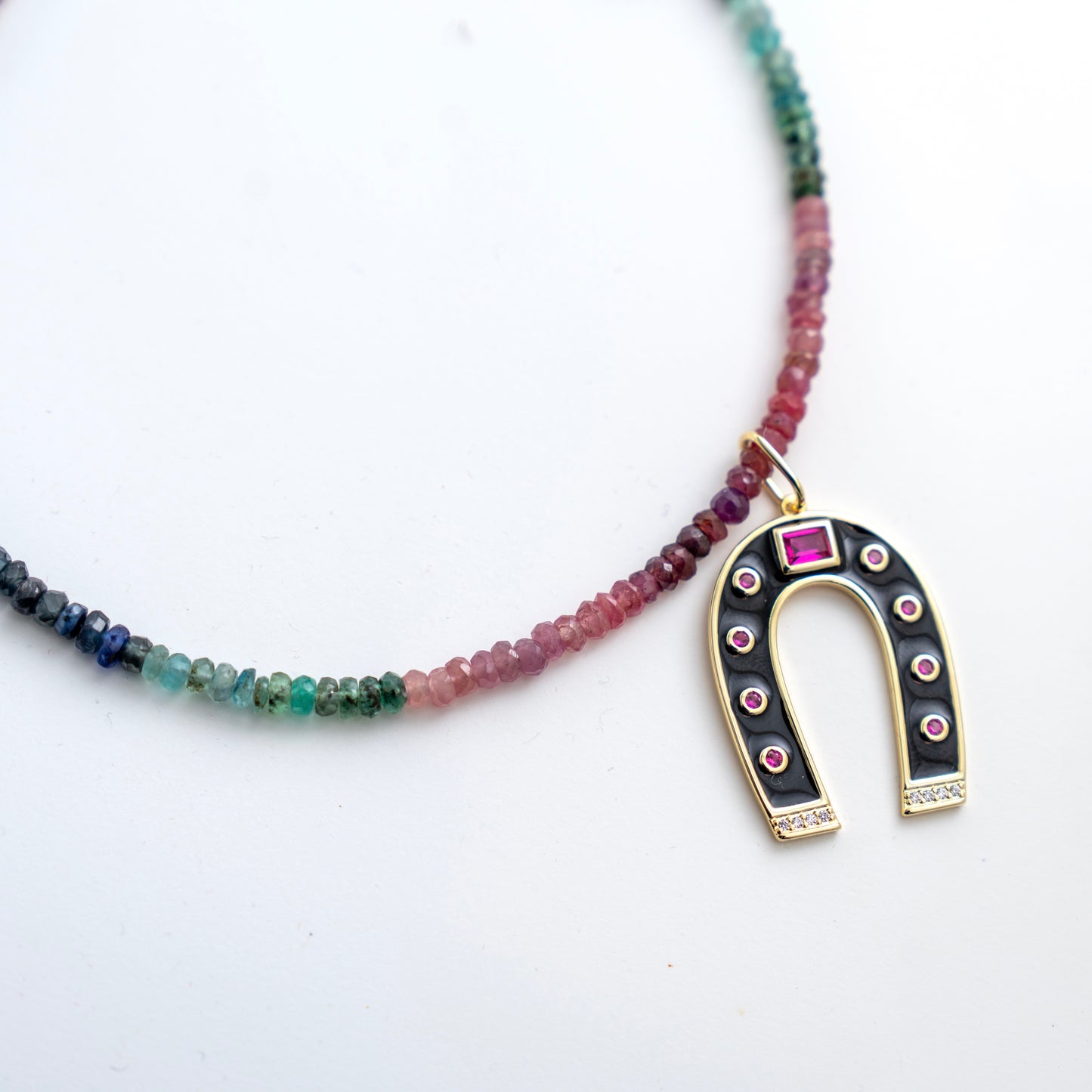 Horseshoe Black with Pink Pendant