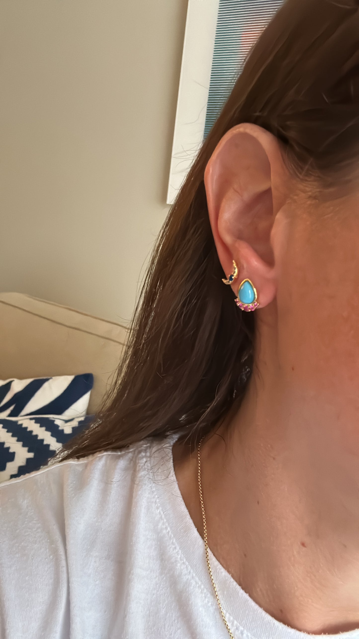 Big turquoise drop with pink cz stones