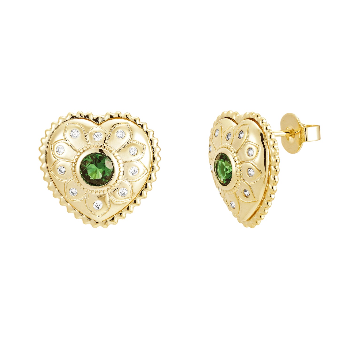 Emerald heart studs