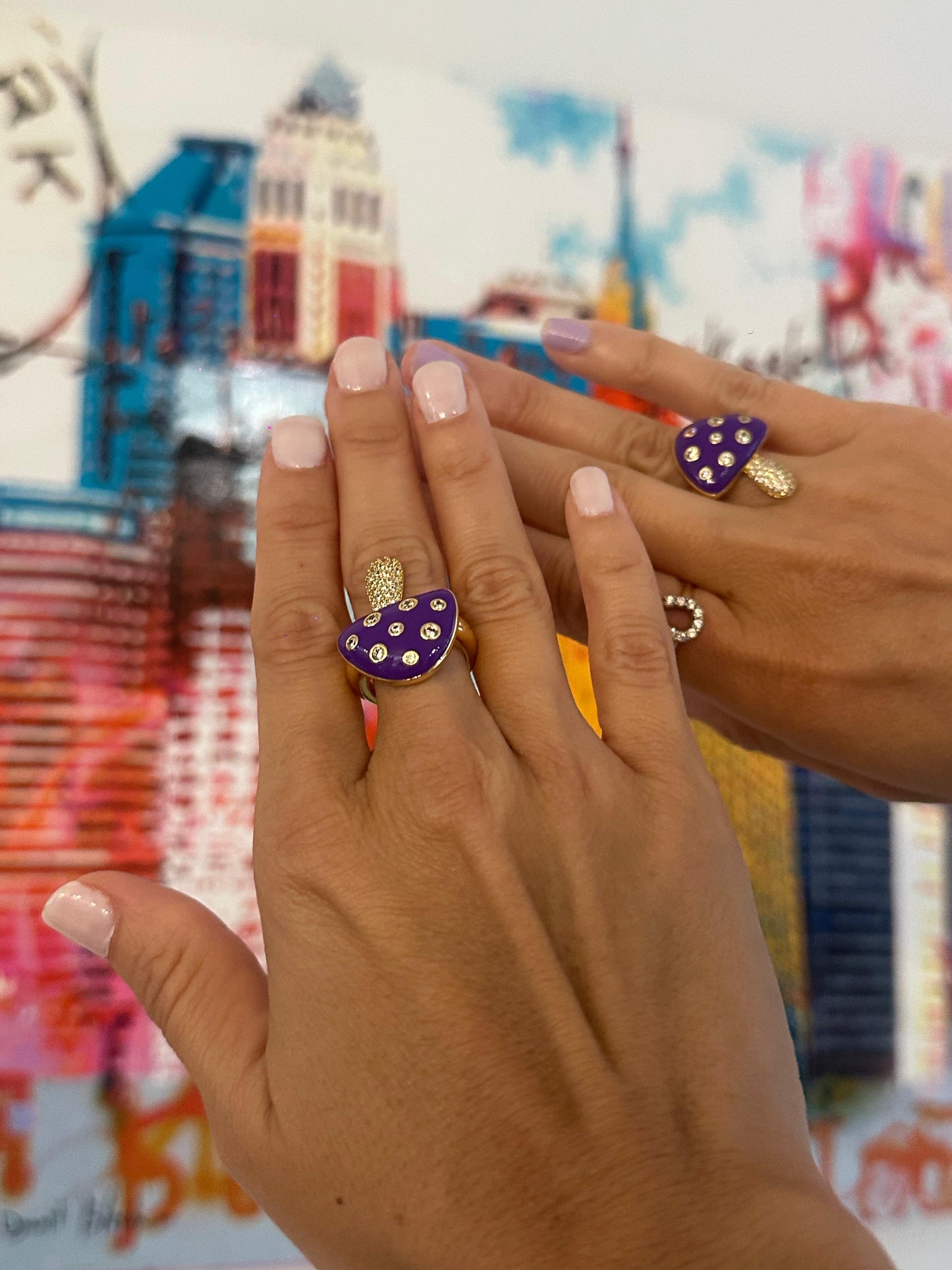 Enamel purple mushroom ring