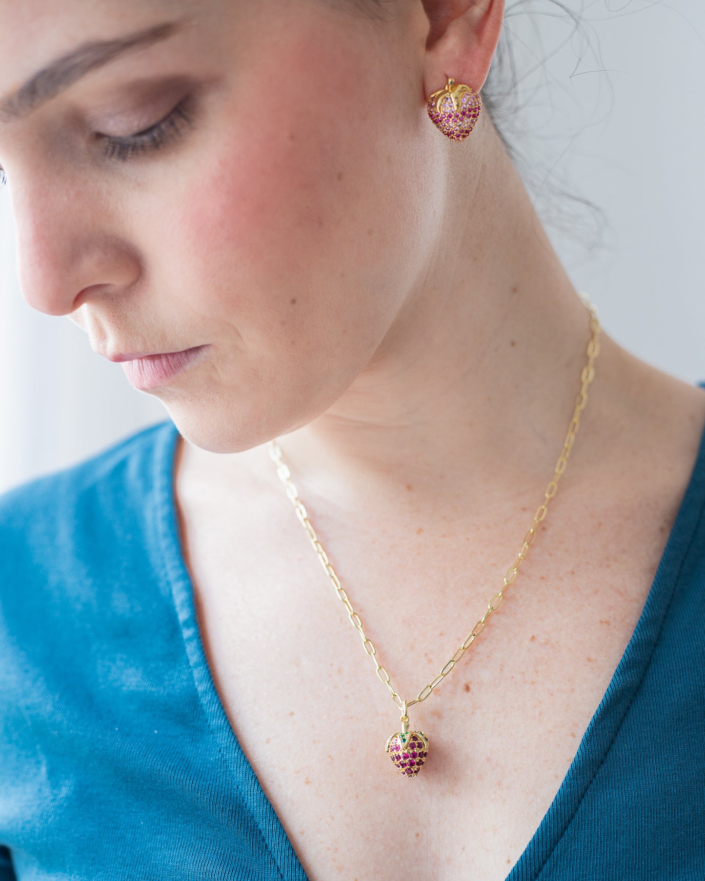 Strawberry Pendant with Zirconia Stones