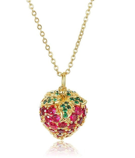 Strawberry pendant with zirconia stones