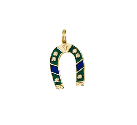 Green and blue horseshoe pendant