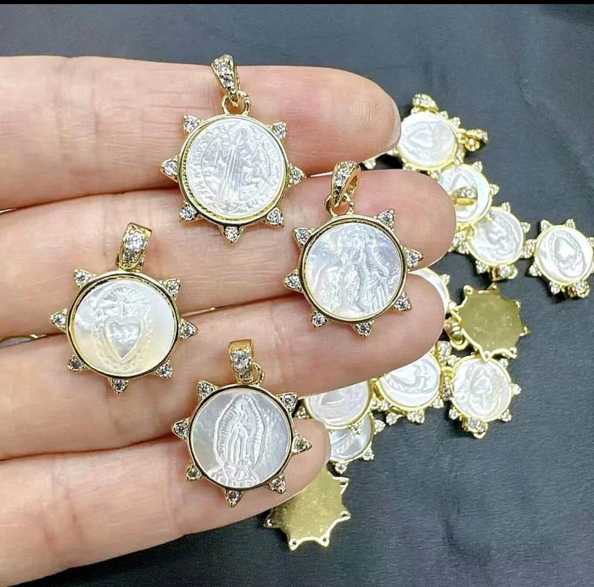 Zirconia stones and mother of pearl pendant