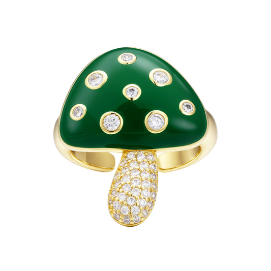 Enamel green mushroom ring