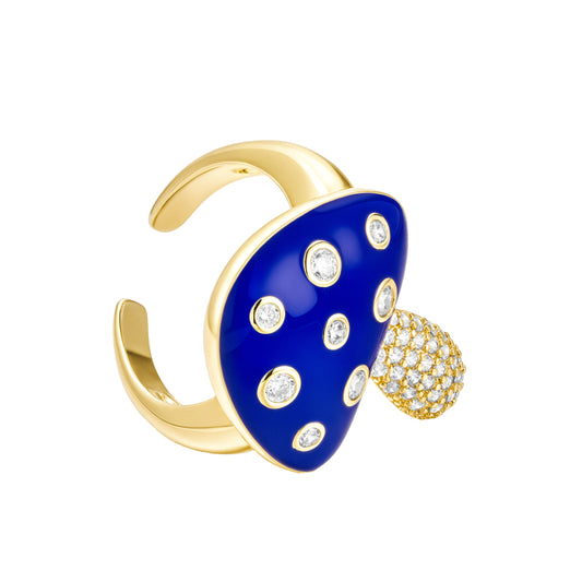 Dark blue enamel mushroom ring