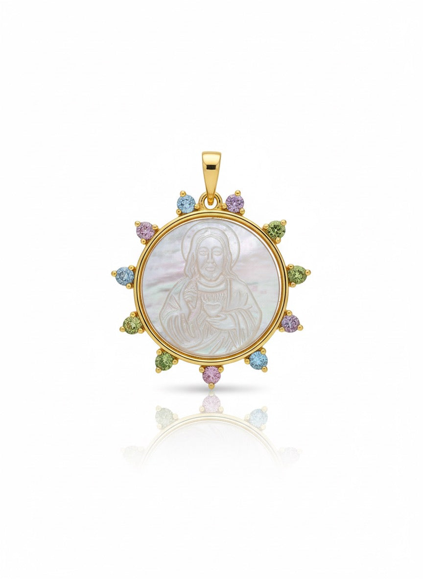 Mother of pearl and zirconia medal