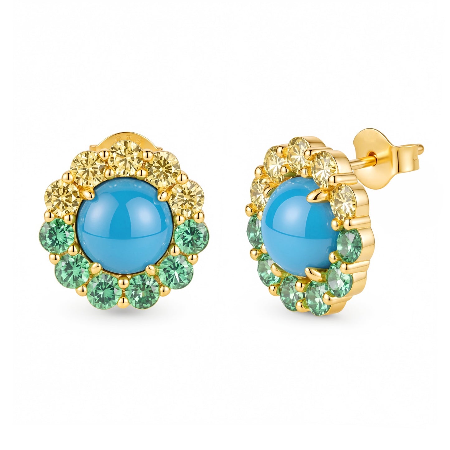 Turquoise with green cz stones studs