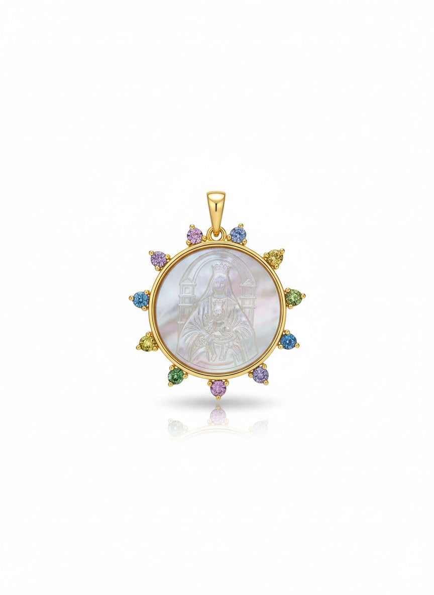 Mother of pearl and zirconia medal