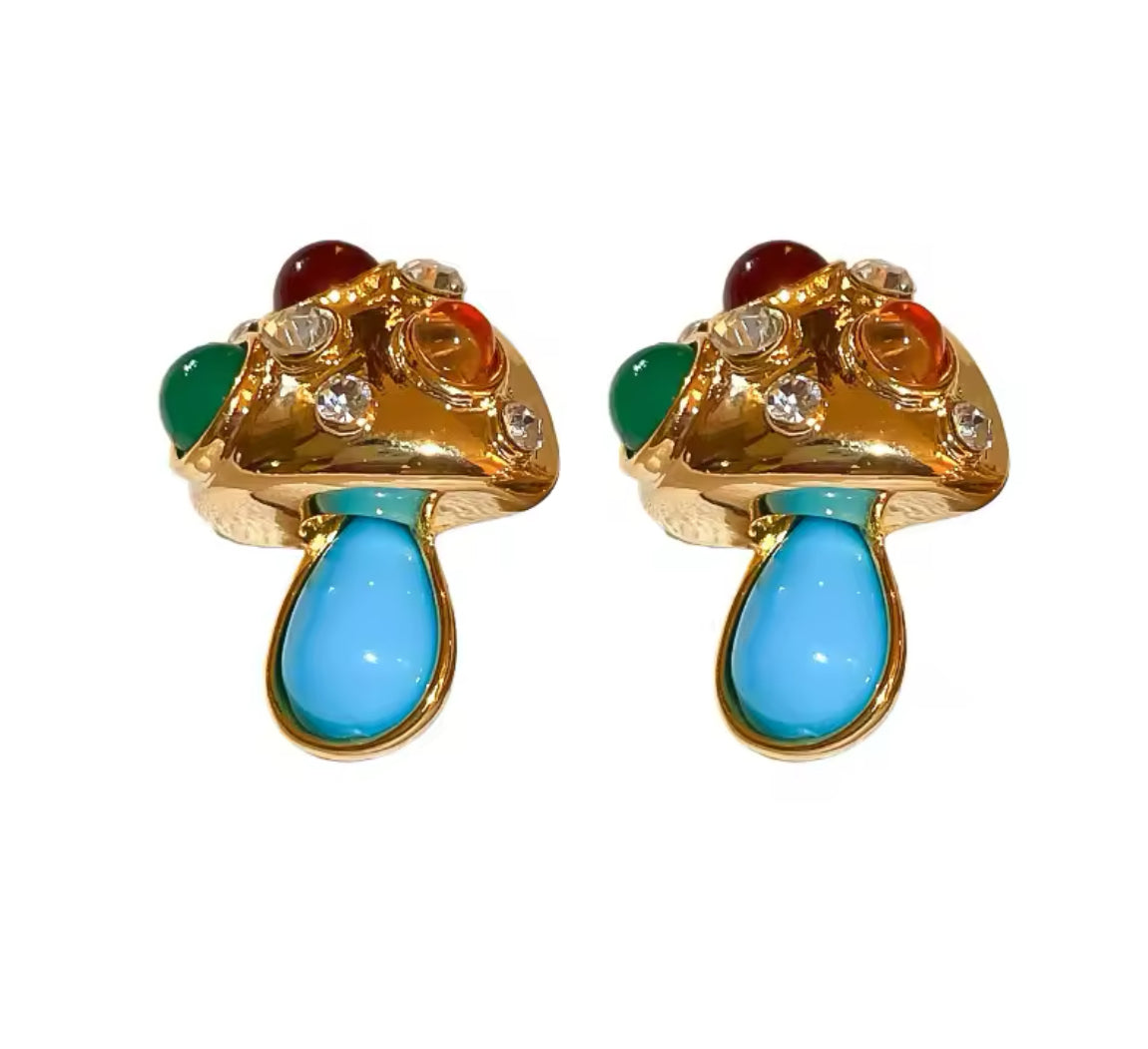 Big multicolored stone mushrooms earrings