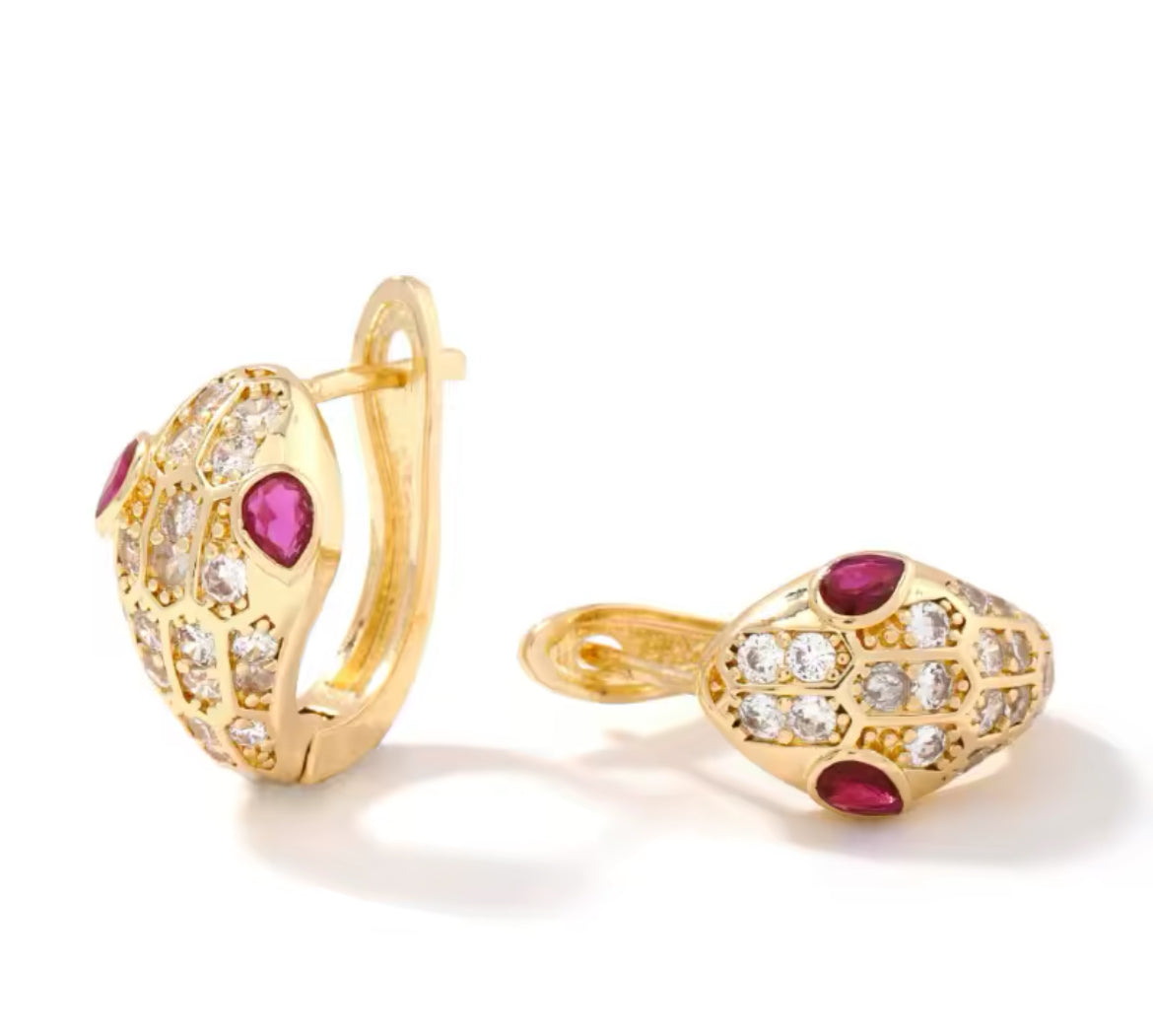 Snake hoops with ruby cz stones.