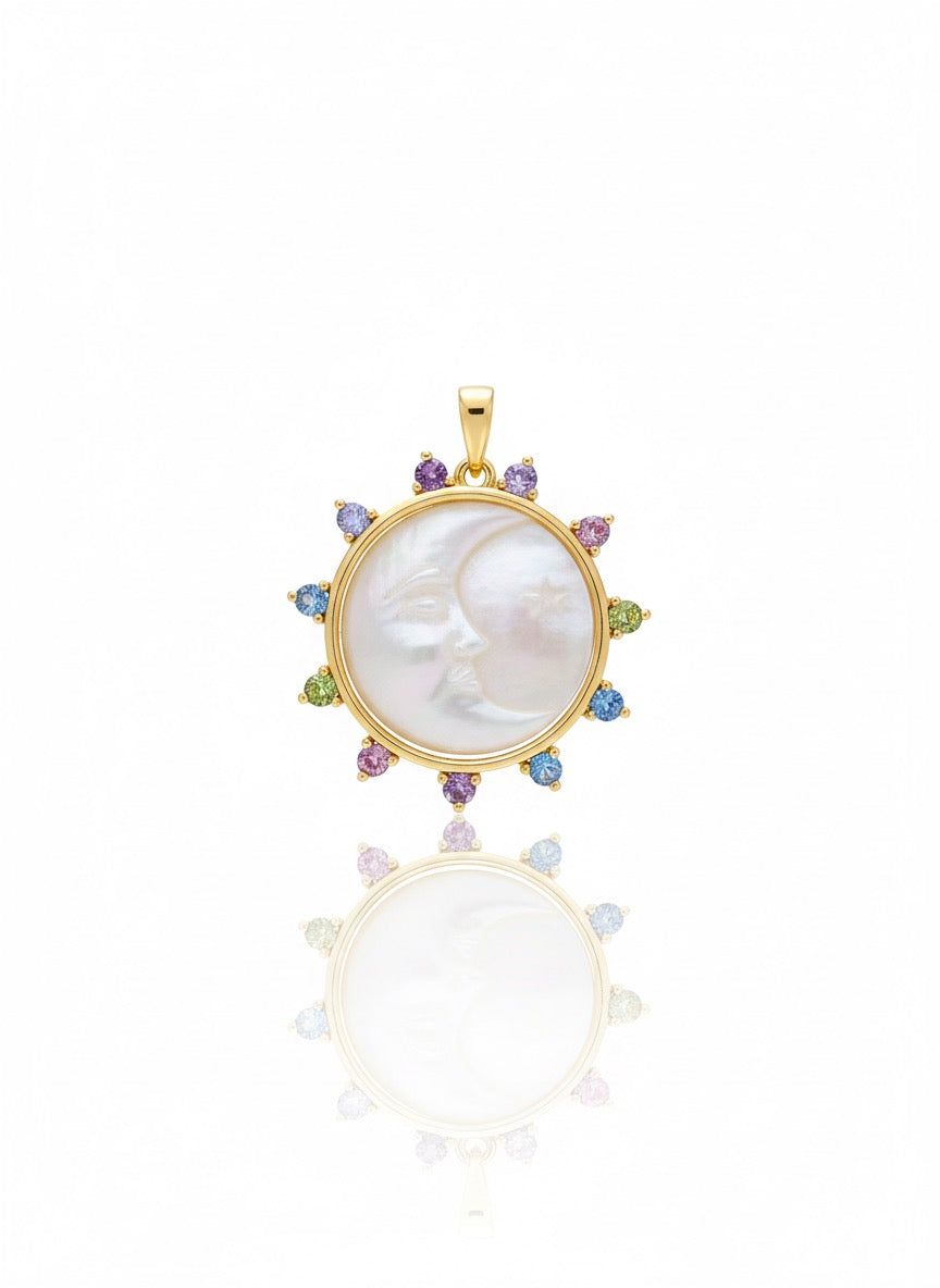 Mop moon medal with zirconia stones