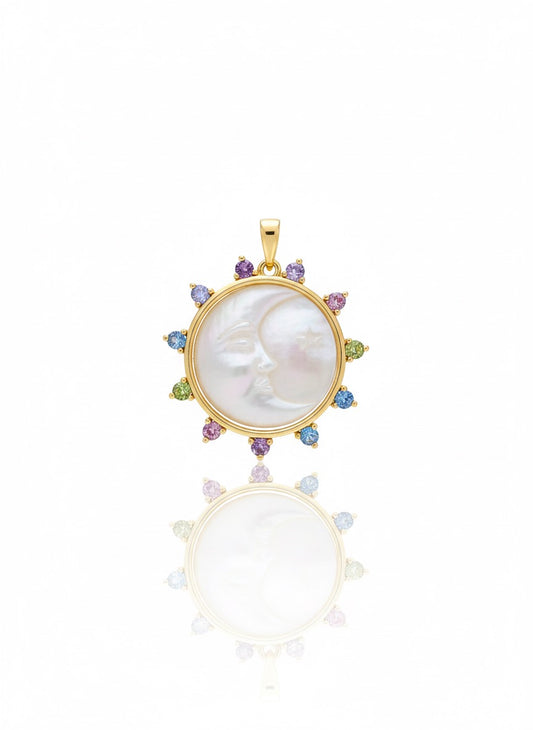 Mop moon medal with zirconia stones