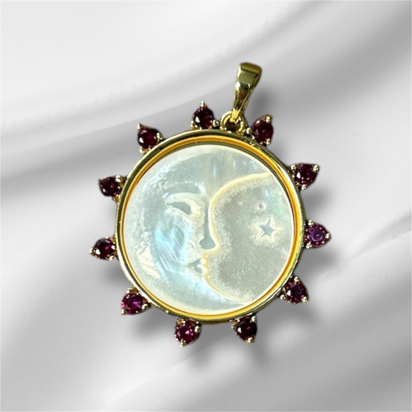 Mop moon medal with zirconia stones