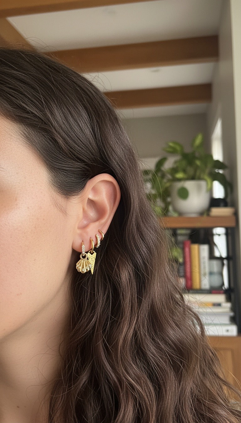 Gold shell hoop charms