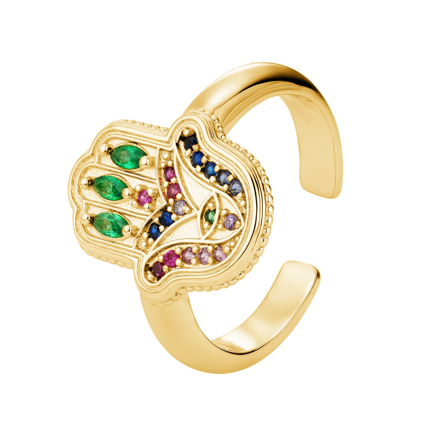 Multicolor hamsa hand ring