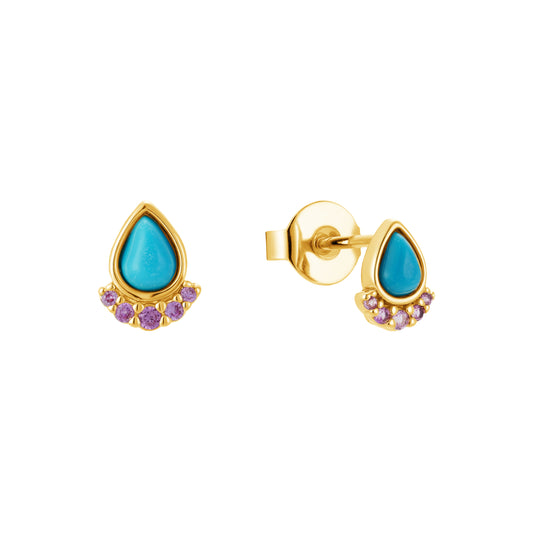 Blue drop with pink cz stones studs