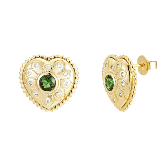 Emerald heart studs