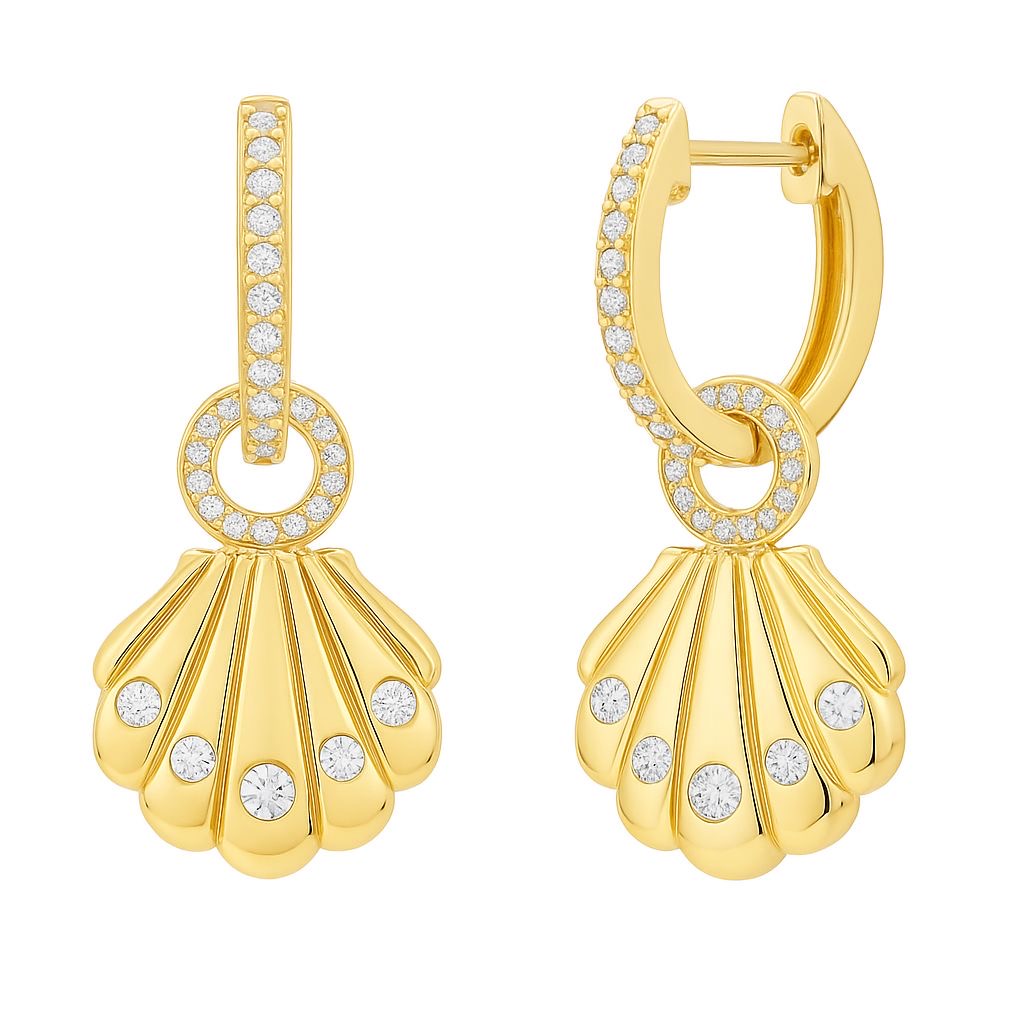 Gold shell hoop charms