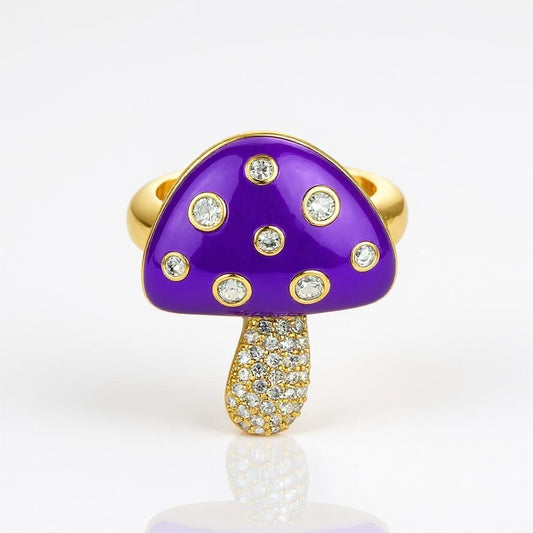 Enamel purple mushroom ring