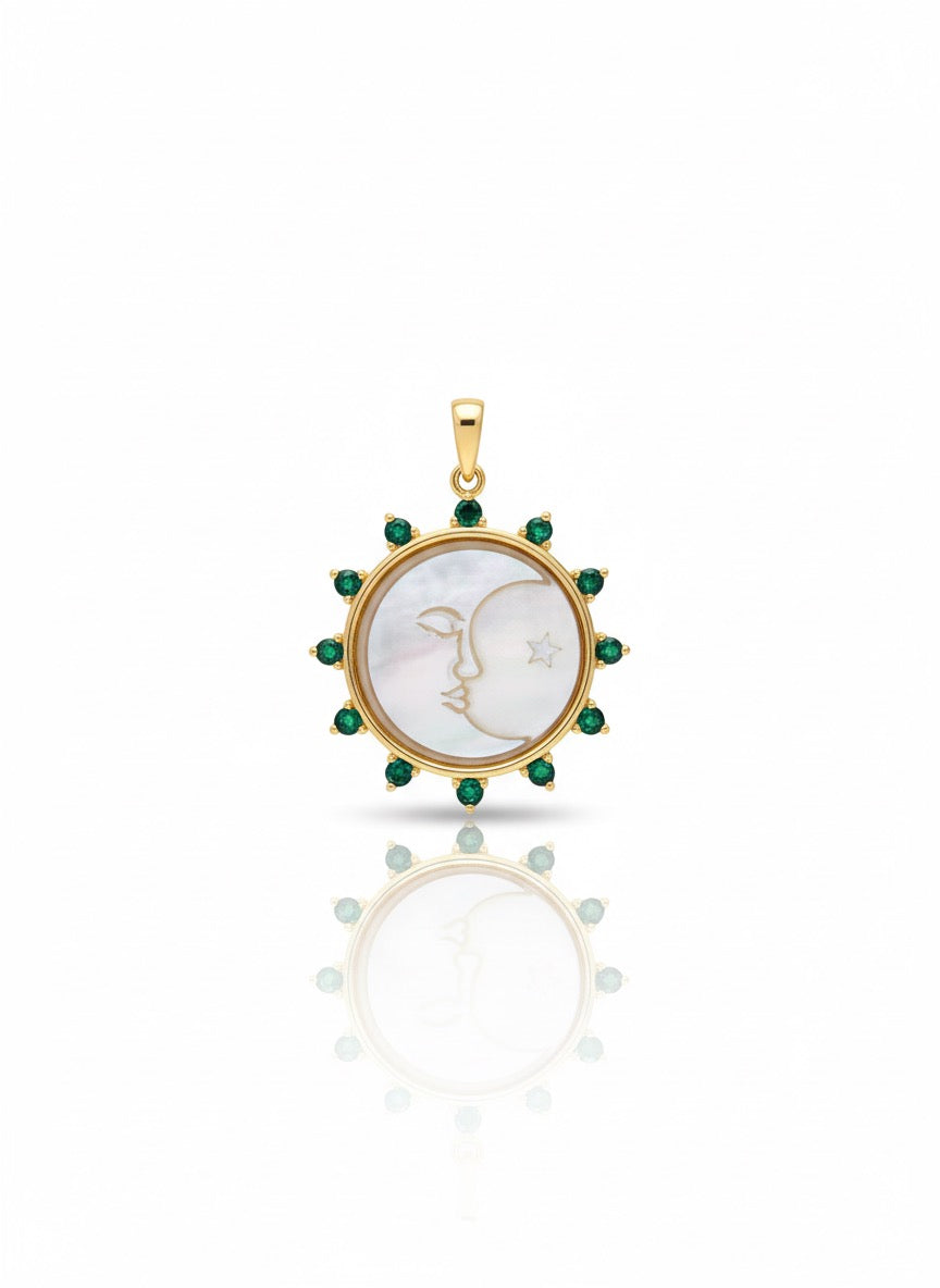 Mop moon medal with zirconia stones
