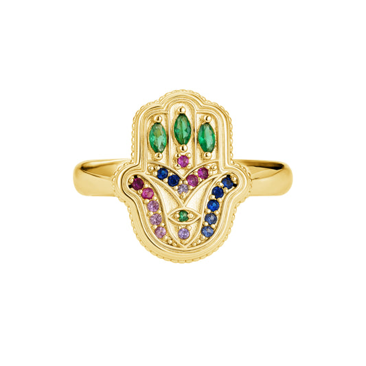 Multicolor hamsa hand ring