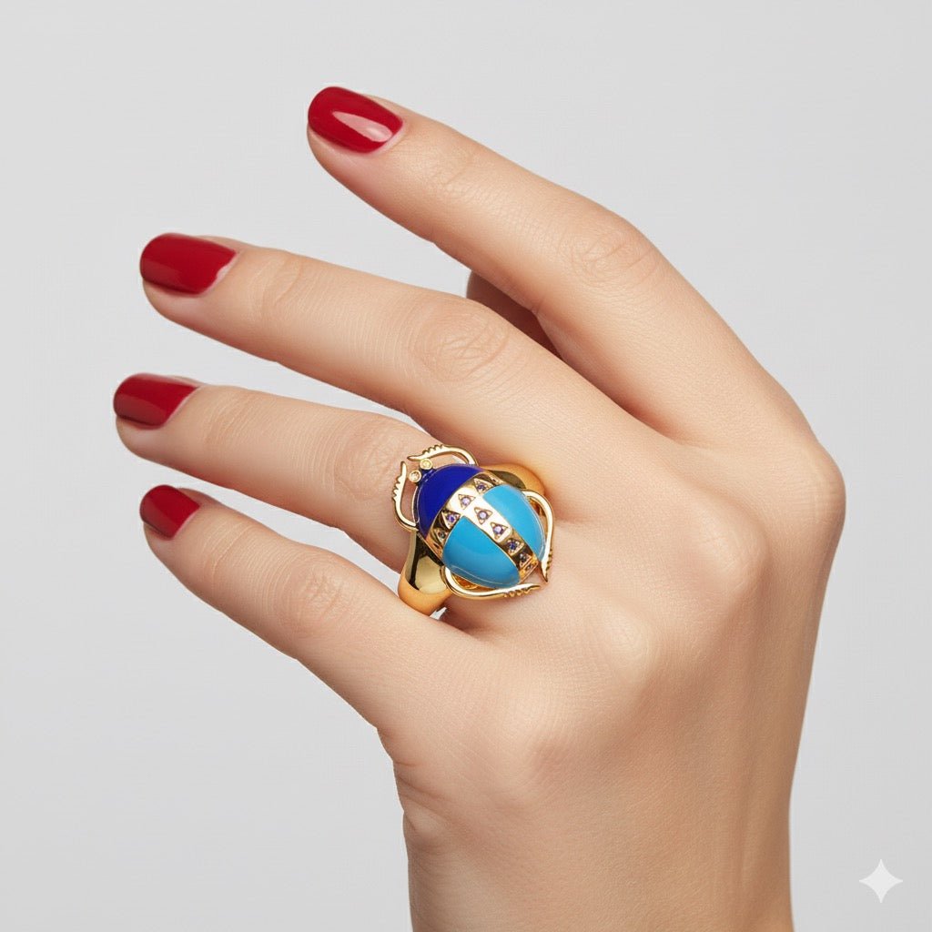 Scarab enamel ring